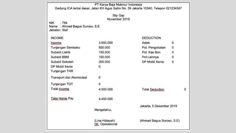 5 Contoh Slip Gaji Karyawan Beserta Rinciannya Lengkap 2867